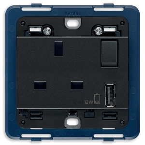 Vimar <b>Power</b> <b>Socket</b> 2P+T 13A With <b>USB</b> A Port 12W Charging For Home Use - Product Image 1
