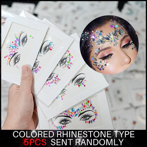 Autocollants de <span class=keywords><strong>tatouage</strong></span> temporaire pour le visage, 5/1 pièces, strass colorés aléatoires, pour femmes, diamants scintillants, impression écologique, fournitures de fête DIY - Product Image 1