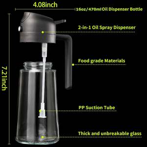 Pulvérisateur d'huile d'olive en verre 2-en-1 de 470 ml (16 oz) pour cuisine, friteuse à air, barbecue, salade - Product Image 3