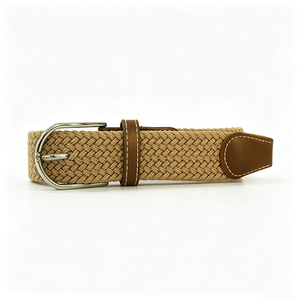 Ceinture tricotée pour hommes et femmes, ceinture tressée réglable décontractée avec extrémités en cuir et boucle à ardillon en acier, noir et beige - Product Image 4