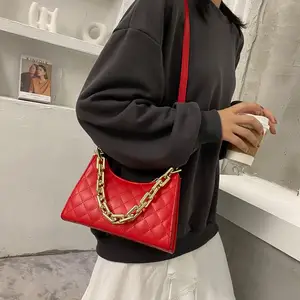 Großhandel Damenmode Leder Diamant-Schultertasche Damenunterarm klassische Handtasche an der Kette