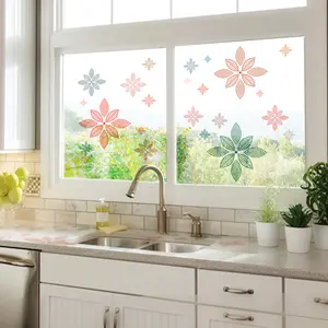 Funlife Flat Blooming Floral Window Stickers Reusable Static Cling Window Film Home Glass Decoration