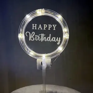 Hot Sale Led Cake Topper Supplies Party Happy Birthday Decoration Acrylic Lighting Cake Topper Cake Decorating Suppliers