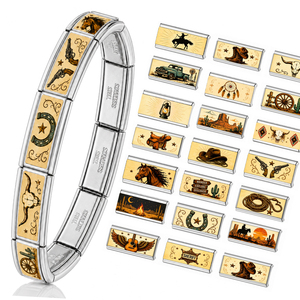Pulsera de Acero Inoxidable al por Mayor con Dijes Italianos Estilo Vaquero Occidental, Eslabones Modulares DIY, Dijes Metálicos Grabados Personalizados - Product Image 1
