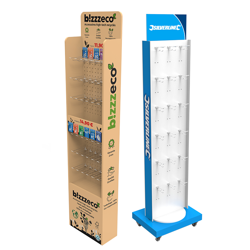 Apache Customized Hole Board Hook Display Rack with Roller and Interchangeable logo for Supermarket — view 3