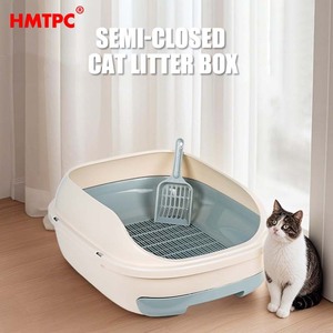 กระบะทรายแมว HMTPC รูปทรงวงรี สีฟ้า PVC ควบคุมกลิ่น พร้อมลิ้นชัก สำหรับแมว - Product Image 4