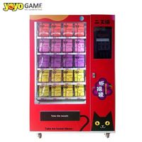 Distributeur automatique intelligent de repas prêts à consommer, chauffés au micro-ondes, avec écran tactile et fonction de paiement par pièces, type machine d'arcade.