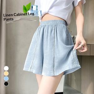 Pantalones Cortos Casuales <span class=keywords><strong>de</strong></span> Cintura Alta con Encaje y Corte Recto Tejido para Mujer, Colección Verano 2026 (Foto Real) - Product Image 1