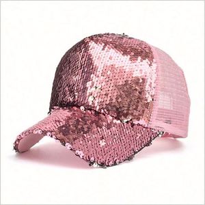 Casquette de baseball personnalisable pour femme, unie, à paillettes, scintillante, rose fantaisie, à sequins, pour spectacle de scène - Product Image 1