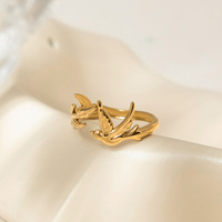 Bague Ajustable Luxe Léger et Haut de Gamme en Forme d'Oiseau pour Femme, Plaqué Or 18 carats, Acier Inoxydable Étanche TGJZ4806
