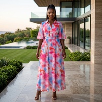 Robe chemise élégante et décontractée de style Abaya, grande taille, imprimé patchwork, manches longues, avec ceinture, inspirée des vêtements africains en jean.