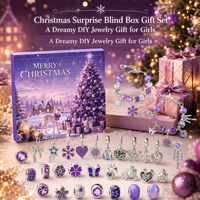 Weihnachts-Adventskalender 31 Tage Lila DIY Charm-Armband Bastelset Mädchen Perlen Schmuck Countdown Überraschungsbox Geschenkset Großhandel