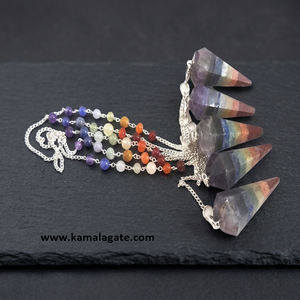 Kit de pendule en agate blanche naturelle polie en forme de goutte, fait main, avec 7 perles de cristal des chakras pour la guérison Reiki et la radiesthésie - Product Image 6