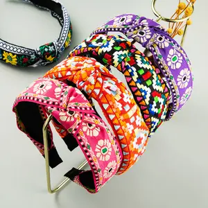 Top Knot Turban Twist Hairband Retro Elastic Hair Hoop Headwrap Bohemian Headband for Women Print Headdress Accessories