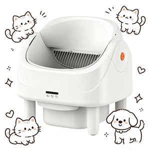Bac à litière intelligent pour chat, modèle Arenero 75L, en plastique rond à ouverture supérieure, avec contrôle des odeurs par application et gestion des déchets avec sacs poubelles, vente en gros - Product Image 1