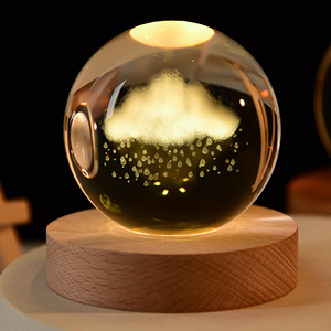 Luci decorative intelligenti personalizzate 3d Glass Dragon Flower Crystal Light Ball sfere Stand Led Moon Lamp Souvenir per letto - Product Image 1