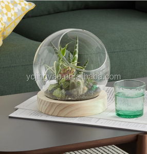 OEM Dekorative Klare Borosilikatglas Runde Kugel <span class=keywords><strong>Terrarium</strong></span> Vase auf Holzständer - Product Image 5