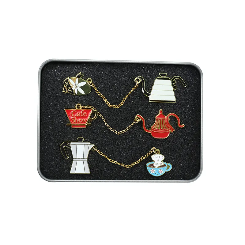 Pin de esmalte de cristal para taza de café personalizado, de insignia de Metal Clip, sombrero para cadena de Barista, colgante de Pin esmaltado