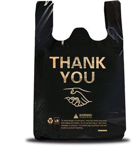 Sacs en plastique biodégradables pour t-shirts avec soufflet latéral et logo personnalisé pour les petites entreprises et les restaurants, lot en vrac - Product Image 1