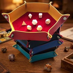 PU Leather Handmade <b>Foldable</b> Hexagon Shape Single Tier Dice Tray Storage Box for Jewelry Keys <b>Office</b> Organizer - Product Image 2
