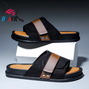 Nuevas Pantuflas de Cuero Genuino para Hombre, Estilo Ejecutivo, con Cierre de Velcro, Antideslizantes para Invierno, Comercio Exterior Transfronterizo - Product Image 5