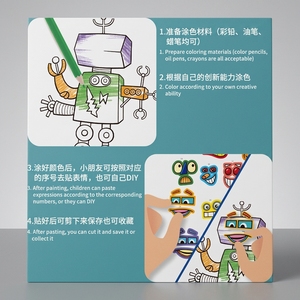 KEYBABY - Libro de Pegatinas de Animales y Robots de Papel Personalizado para Niños de 7 a 12 Años, Libro para Colorear con <span class=keywords><strong>Caras</strong></span> Divertidas, 21 x 27,5 cm - Product Image 3