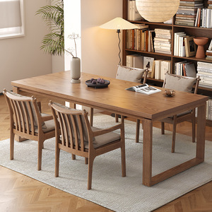 Mesa <span class=keywords><strong>de</strong></span> comedor larga <span class=keywords><strong>de</strong></span> madera maciza adecuada para sala <span class=keywords><strong>de</strong></span> estar, estudio Mobien, <span class=keywords><strong>biblioteca</strong></span>, escritorio <span class=keywords><strong>de</strong></span> estudio, mesa <span class=keywords><strong>de</strong></span> tablero grande para oficina para padres e hijos - Product Image 1