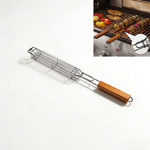 Panier à <span class=keywords><strong>kebab</strong></span> multifonctionnel en acier inoxydable, outils de barbecue, panier de cuisson au barbecue avec poignée en bois - Product Image 1