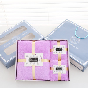 Jin Ao Coral Fleece Towel <b>Gift</b> <b>Box</b> Set 35x75 70x140 Three-Piece Wedding <b>Gift</b> - Product Image 3