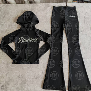 Produsen Logo Kustom Wanita Y2K, Set Jaket dan Celana Hoodie Ramah untuk Wanita Bertubuh Tinggi, Logo Kustom, Setelan Olahraga Wanita 2 Potong - Product Image 2