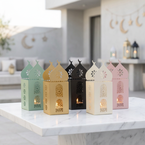 Multicolor Moroccan Iron & Glass Votive Holder Handmade <b>Candle</b> <b>Lantern</b> for Ramadan Home Floor Decorations - Product Image 5