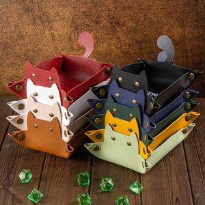 Plateau de rangement en cuir motif <span class=keywords><strong>chat</strong></span> mignon <span class=keywords><strong>pour</strong></span> dés, bijoux, objets divers, clés, <span class=keywords><strong>jeux</strong></span> de rôle (Dungeons & Dragons), cadeaux de festival - Product Image 2