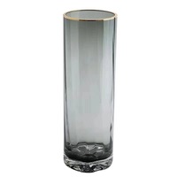 Vase cylindrique élégant de style nordique moderne, bordure dorée, vase de table en verre cristal, décoration de mariage et de maison