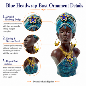 Ornements en résine créatifs de style européen, représentant une femme noire à turban bleu, pour entrée, modèle de vin MiYue High - Product Image 2