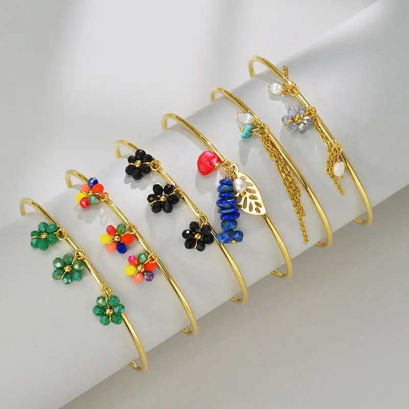 New Design Stainless Steel Cuff Bracelet Vintage Gold Plated Bangles Flower Fashion Jewelry Bracelets & Bangles