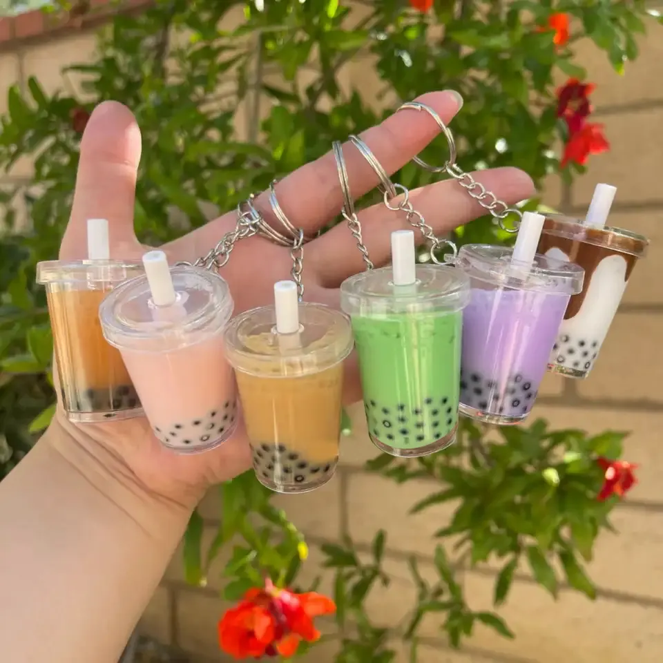 Factory Direct Price Boba Keychain Custom Boba Milk Tea Liquid Drink Keychain Professional Manufacturer