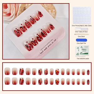 OEM Kit de nail art rouge dégradé 3D de haute qualité, nouvelle arrivée, design carré, en acrylique fait main, avec strass à presser pour les doigts - Product Image 5