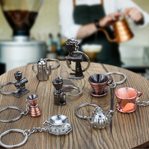Mô phỏng <span class=keywords><strong>3D</strong></span> Mini cà phê Maker Keychain cà phê Bộ kim loại móc chìa khóa những người yêu thích món quà lưu niệm cà phê Keyring Cocktail Keychain tùy chỉnh - Product Image 4