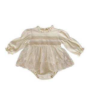 Gaun Romper renda lengan panjang anak perempuan, Gaun Bodysuit wafel modis musim gugur untuk bayi perempuan - Product Image 5