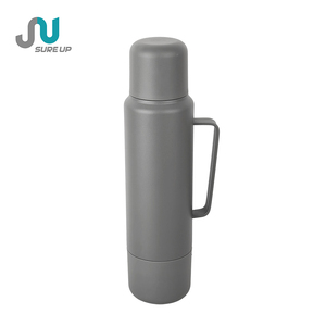 Bouteille isotherme en acier inoxydable à double paroi de 1,2 L avec 2 tasses de partage et couvercle rotatif à poignée, pour activités extérieures - Product Image 2