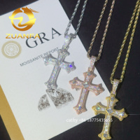 Pendentif Moissanite Hip Hop Prêt à Expédier, Croix Sertie de Pierres, en Argent Sterling 925, avec Chaîne Cordon