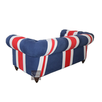 OEM ODM Traditionelles Vintage-Denim-Sofa-Set Wohnzimmermöbel England-Flagge Union Jack Chesterfield-Sofa 2-Sitzer mit Schwammfüllung
