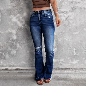 Nouveautés transfrontalières automne/hiver, pantalon flare tendance à taille haute, extensible, à bords effilochés, délavé, <span class=keywords><strong>jean</strong></span> long pour femmes - Product Image 5