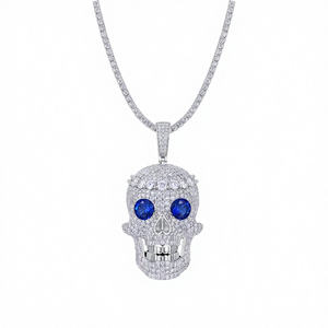 Collar de Moissanita con Colgante de Calavera Personalizado Zanlong al por Mayor, Plata de Ley 925 Bañada en Oro, Ojos Rojos Helados, Joyería Hip Hop para Hombre - Product Image 4
