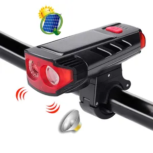 最新太阳能USB充电自行车空气喇叭6扬声器模式120db发光二极管自行车灯山红色警示灯