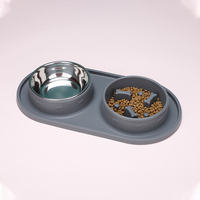 Bol double pour chien de voyage, mangeoire lente en silicone de qualité alimentaire et bol détachable en acier inoxydable, antidérapant facile à nettoyer personnalisé