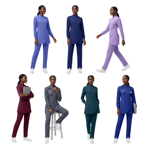 Conjunto de uniforme médico de manga larga para mujer de Oriente Medio 2026, con cuello alto, media cremallera, parte superior que cubre las nalgas, de tela tejida transpirable - Product Image 2