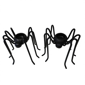 Juego de 2 portavelas de Halloween, portavelas de hierro negro con forma de araña, soporte duradero para velas de mesa, decoración del hogar - Product Image 1