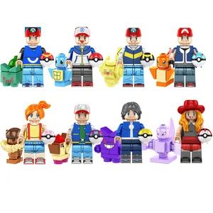 Estatueta de brinquedos em PVC para crianças, mini tijolos de construção, 8 estilos, 4 cm, charmander, cinza, ketchum, calem, serena, blocos de anime