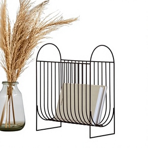 Decorative Modern Home Office Magazine Newspaper Desktop Bookshelf Standing Metal <b>Wire</b> Basket Black Storage Document Rack - Product Image 1